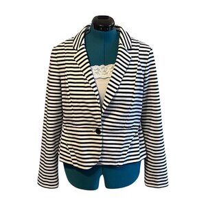 Elle Black and White Striped Cropped Peplum Blazer